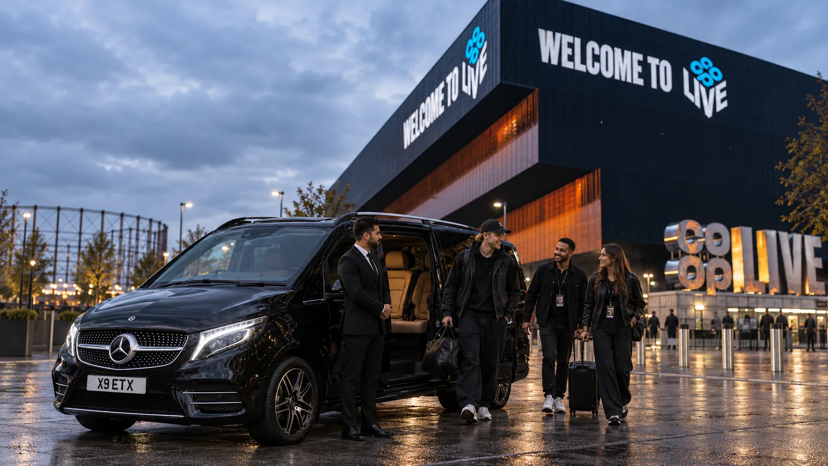 Music artist chauffeur transport at Co-op Live Manchester with Mercedes V-Class